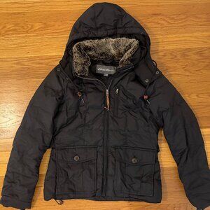 Eddie Bauer‎ Yukon Down Coat, Black, Medium, removable hood and faux fur collar